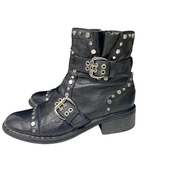 Sam Edelman Studded Buckle Leather Boots Punk Gothic Rocker Womens Size 8.5 - Picture 5 of 16